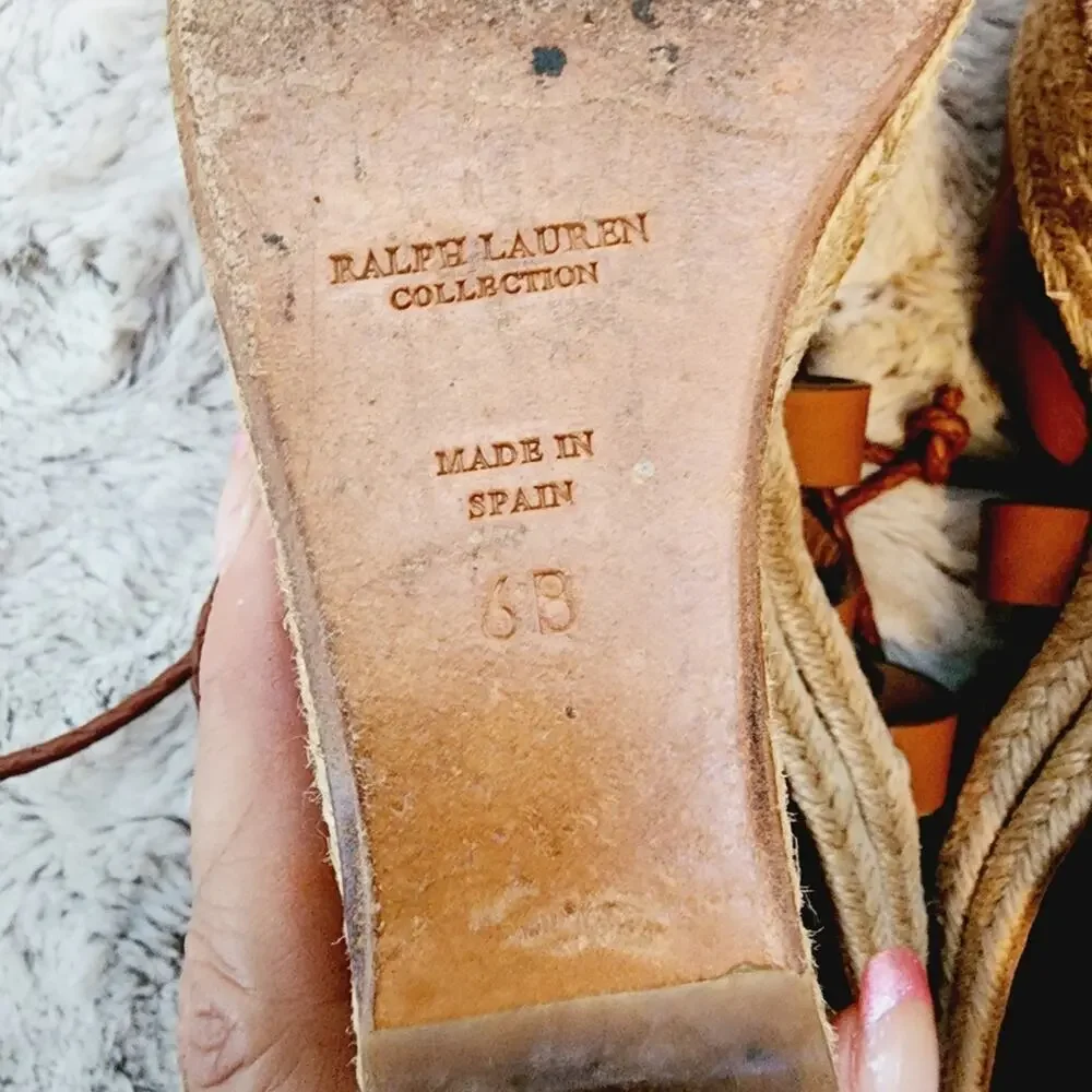 RALPH LAUREN COLLECTION TIE UP BROWN PLATFORM SIZE 6B